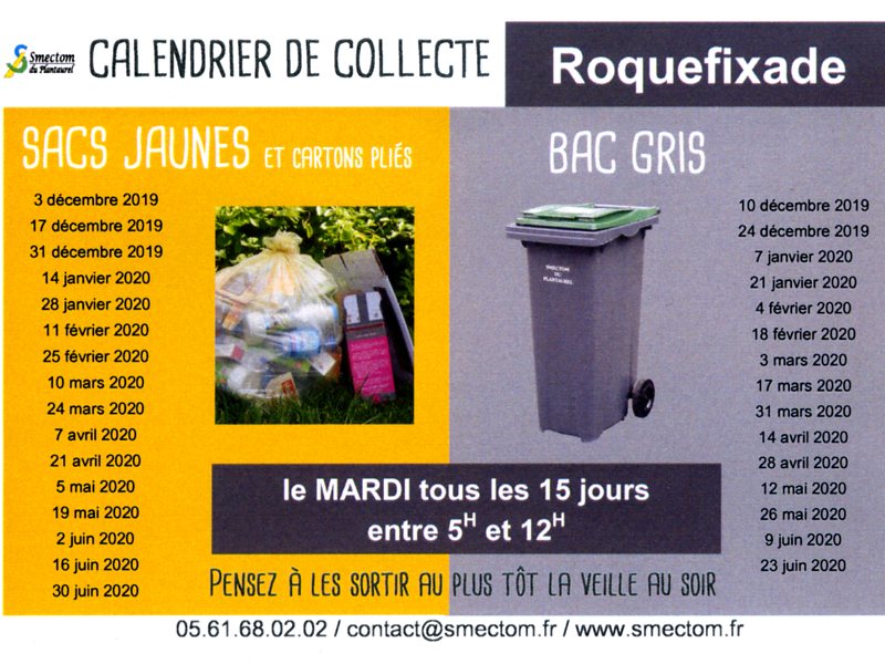 Calendrier de collecte SMECTOM